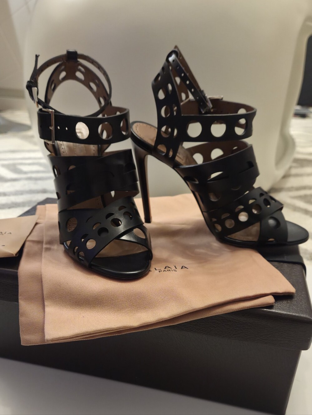 Alaïa Black Laser-Cut Cutout Stiletto Sandals